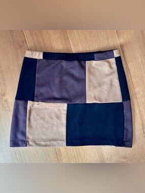 Brown Patchwork Mini Skirt Size Large